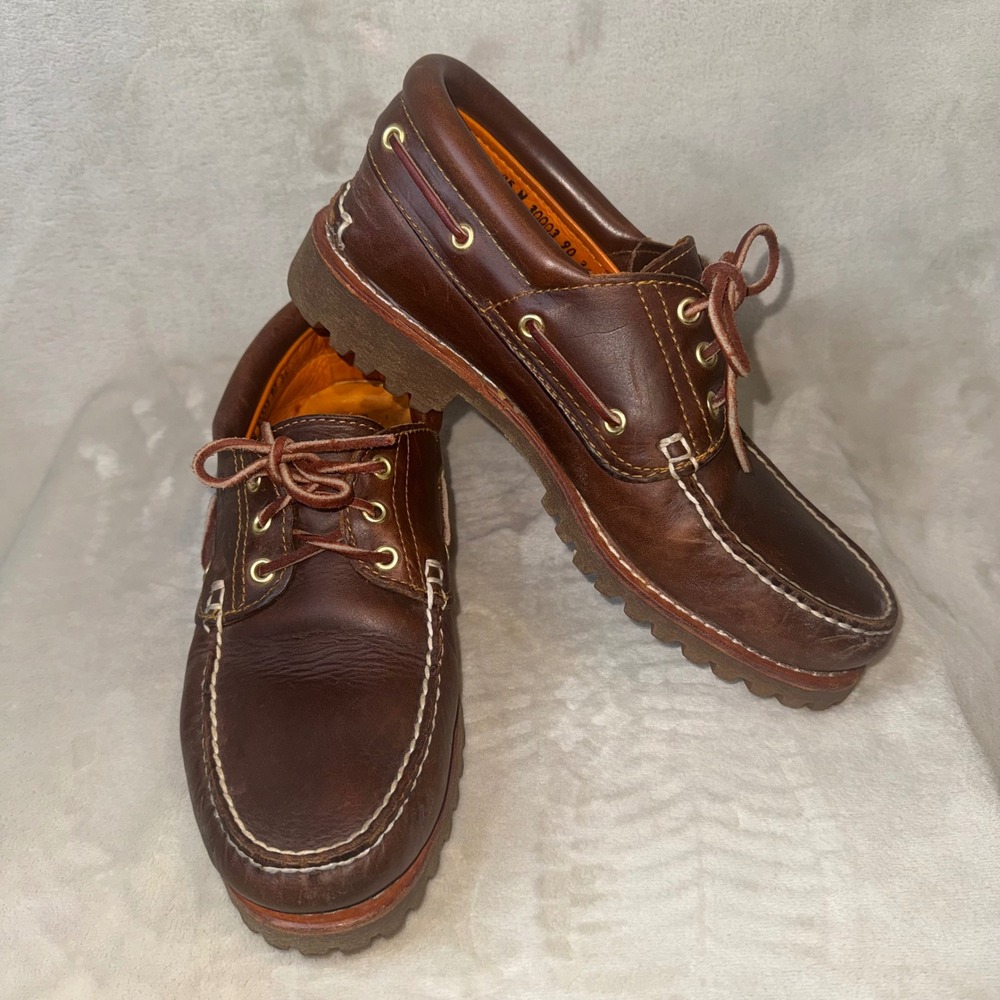 Timberland Vintage Y2K 3 Eye Lug Boat Shoes Brown Leather 30003 Mens 9.5 W